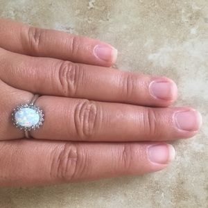 Large oval sterling silver opal ring